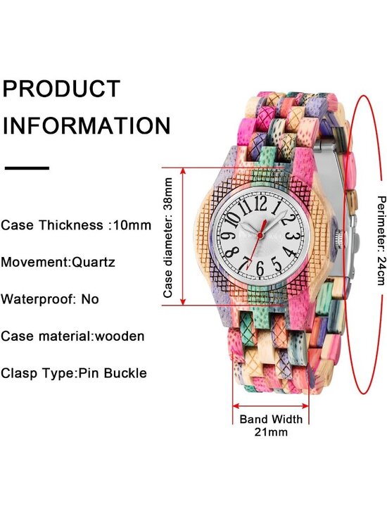 Women\'s Multi Colorful White Analog Quartz Couples Bamboo Classic Wooden Watch